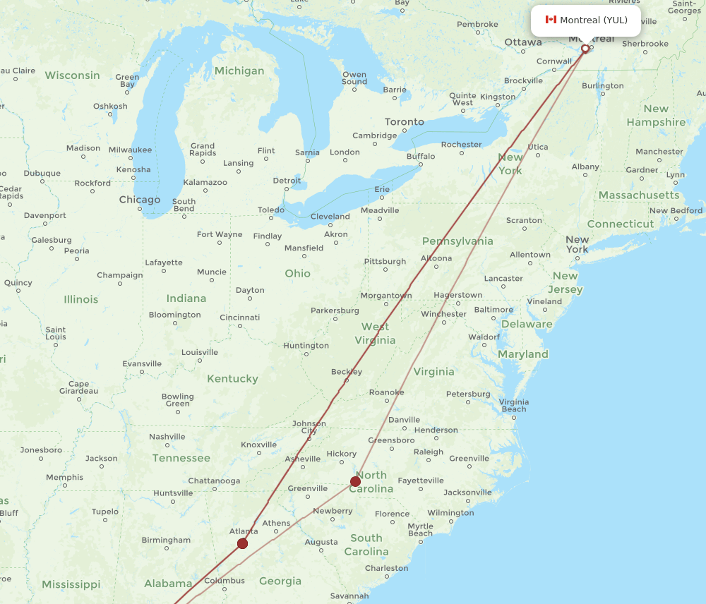 MOB-YUL flight routes