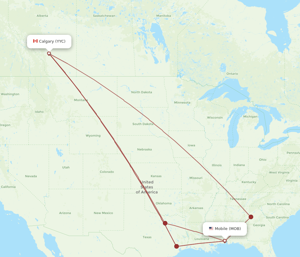 Calgary - Mobile route map and flight paths