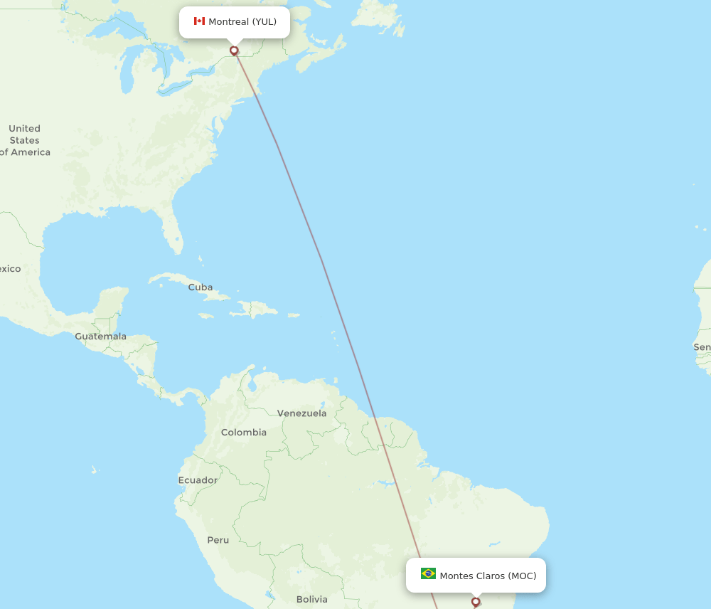 MOC to YUL flights and routes map