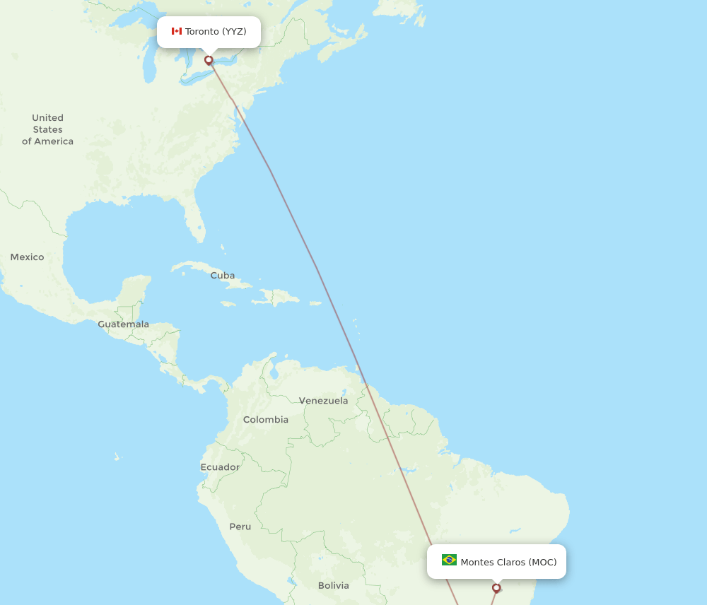MOC to YYZ flights and routes map