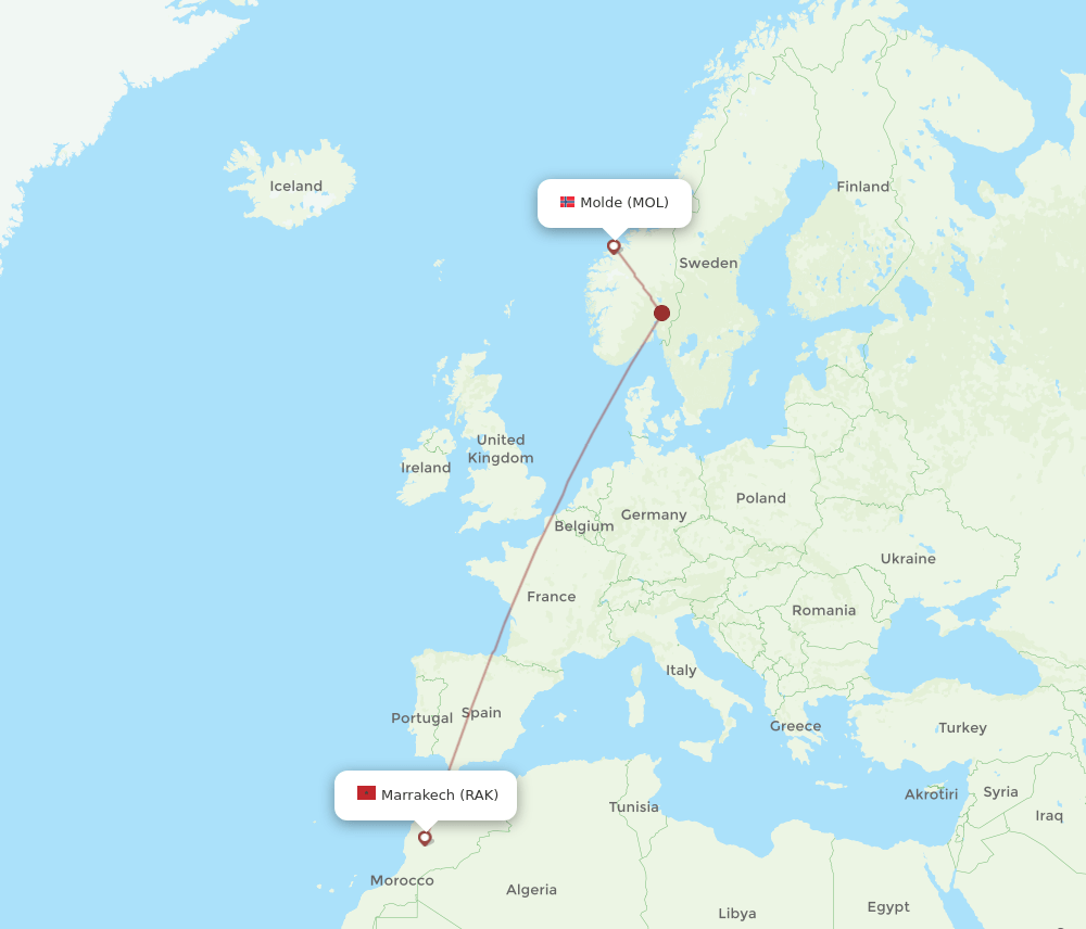 Marrakech - Molde route map and flight paths
