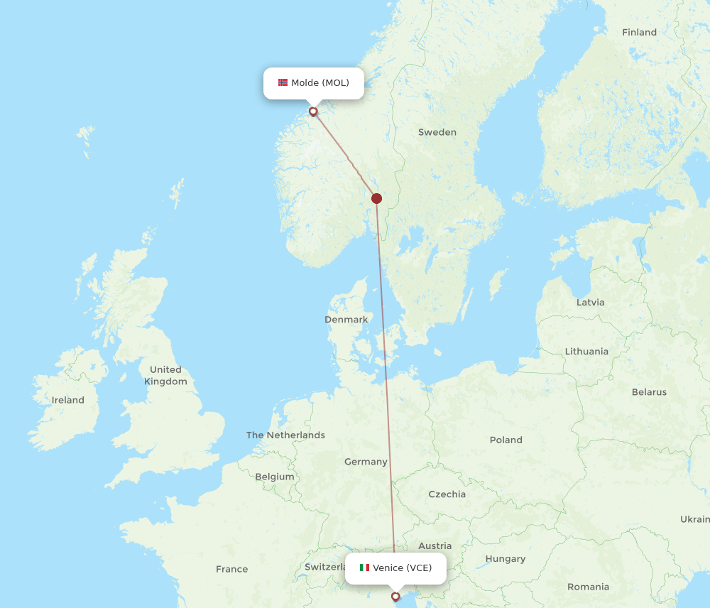 Venice - Molde route map and flight paths
