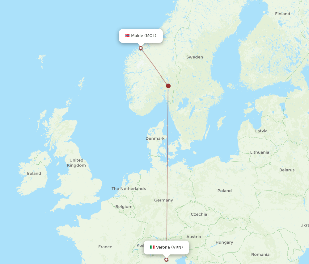 Verona - Molde route map and flight paths