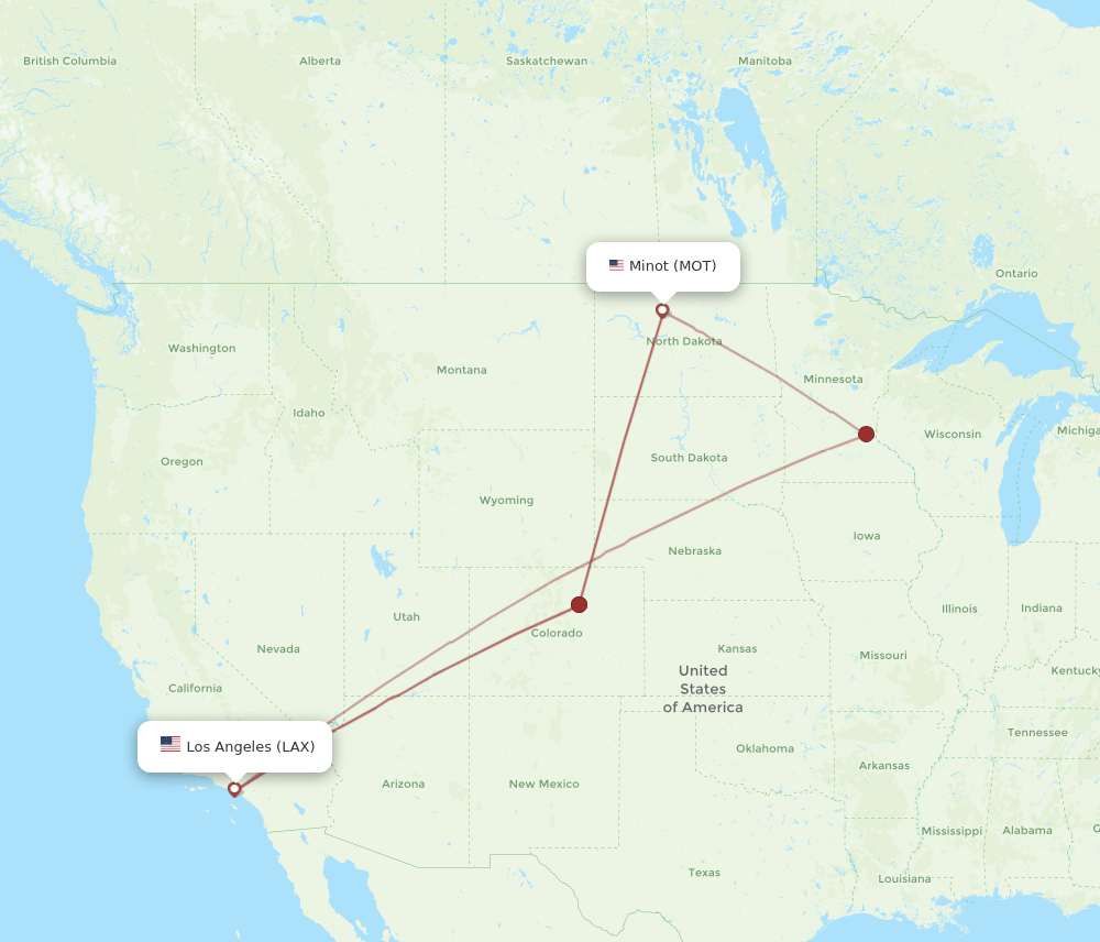 MOT to LAX flights and routes map