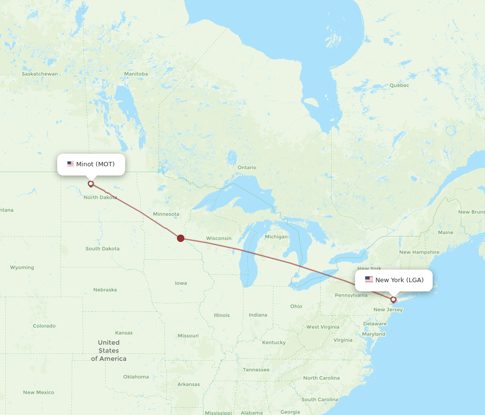 MOT to LGA flights and routes map