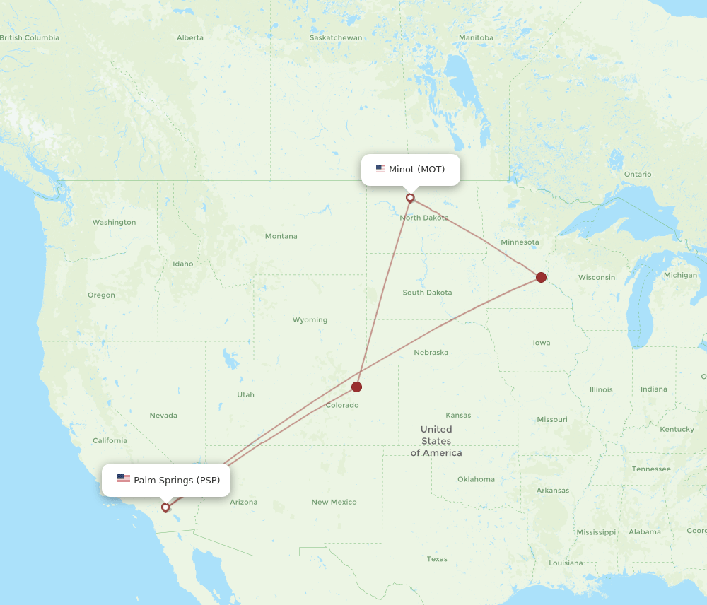 MOT to PSP flights and routes map