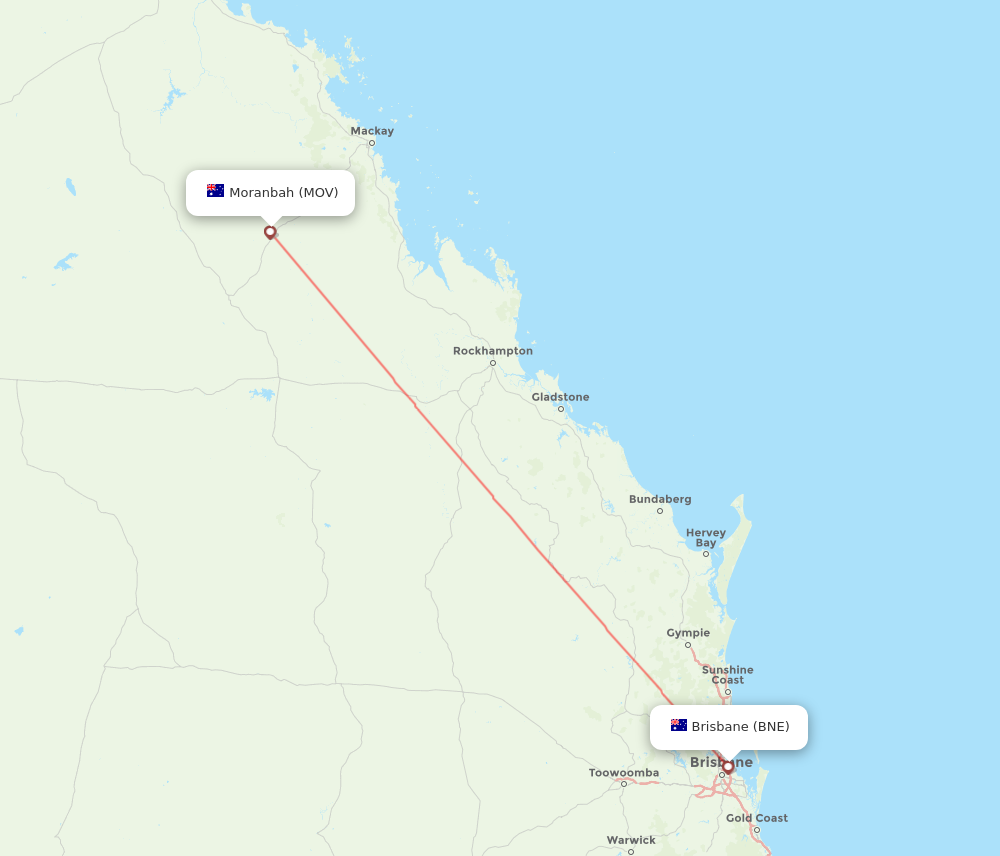MOV to BNE flights and routes map