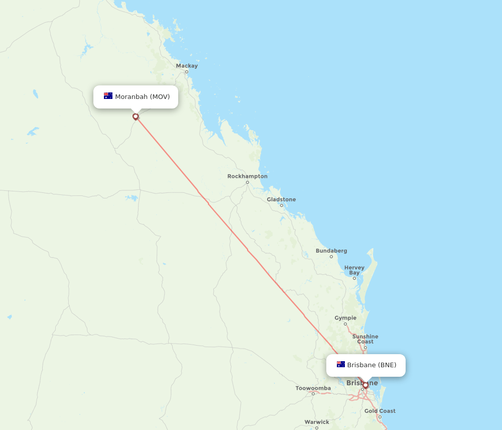 Moranbah - Brisbane route map and flight paths