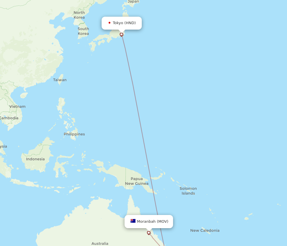 Moranbah - Tokyo route map and flight paths