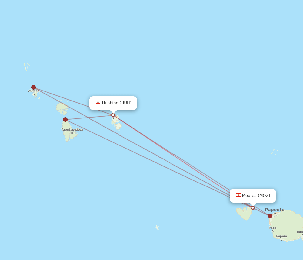 MOZ to HUH flights and routes map