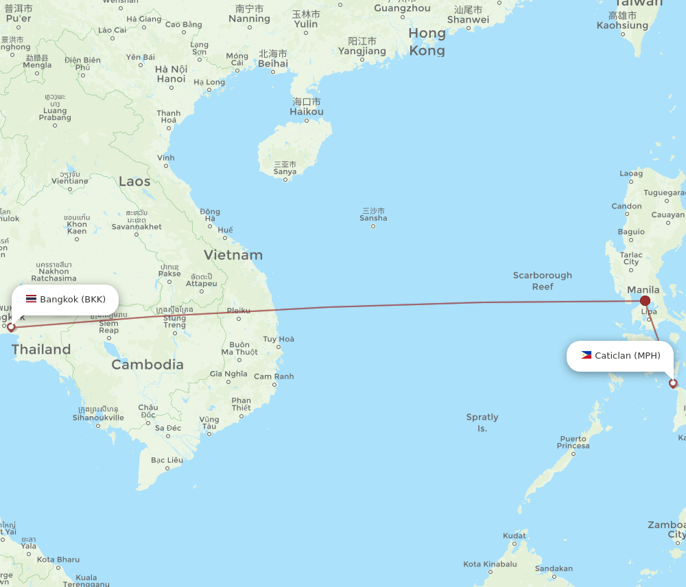 MPH-BKK flight routes