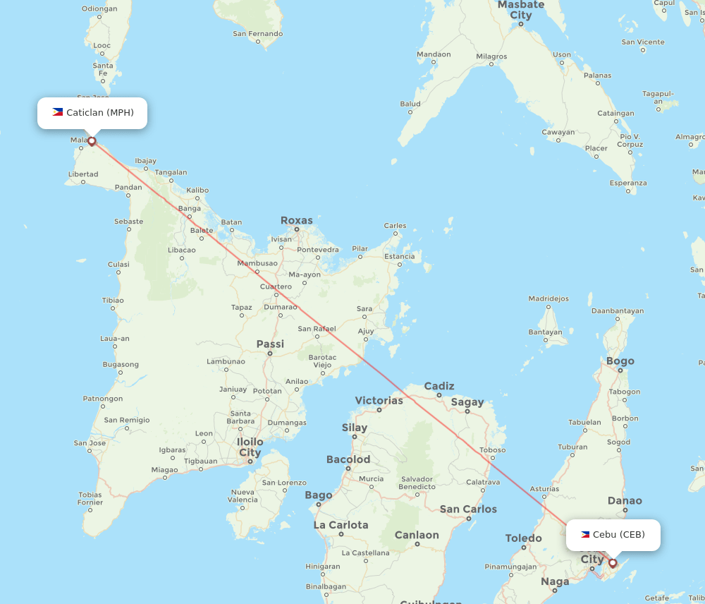 Caticlan - Cebu City route map and flight paths