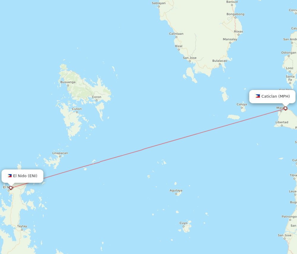 Caticlan - El Nido route map and flight paths