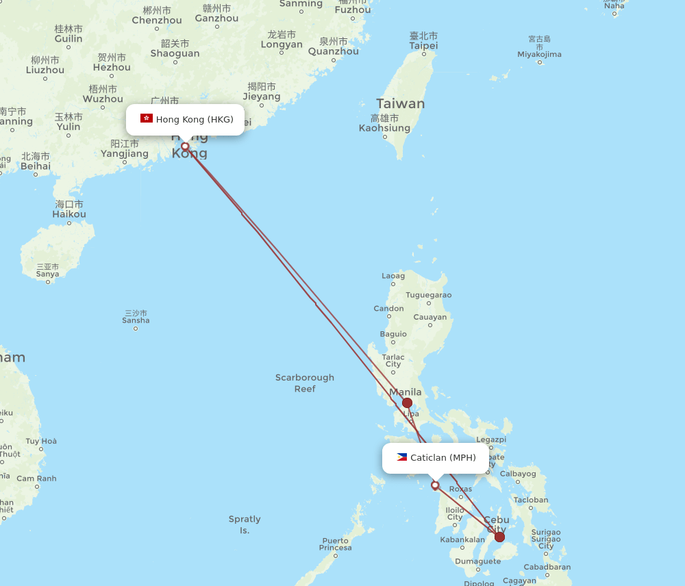 MPH-HKG flight routes