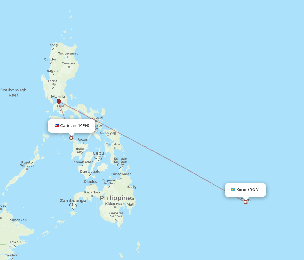 MPH to ROR flights and routes map