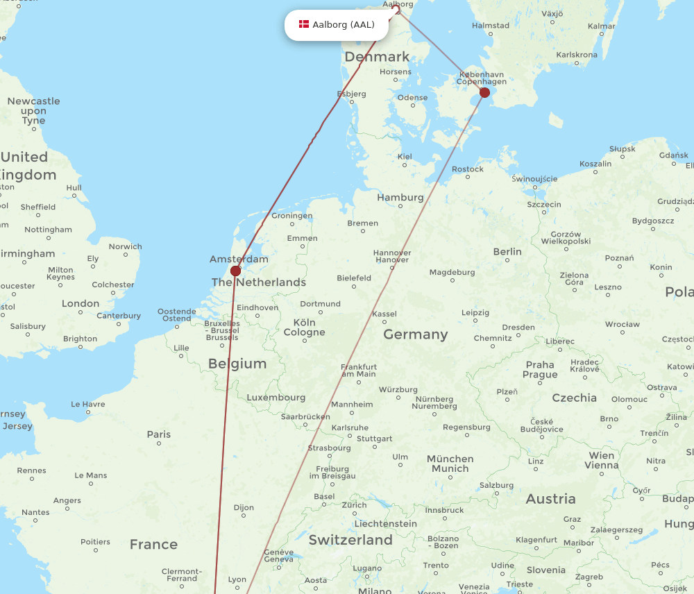 MPL to AAL flights and routes map