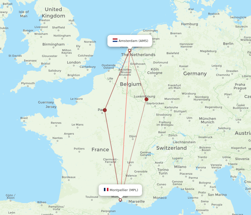 MPL to AMS flights and routes map