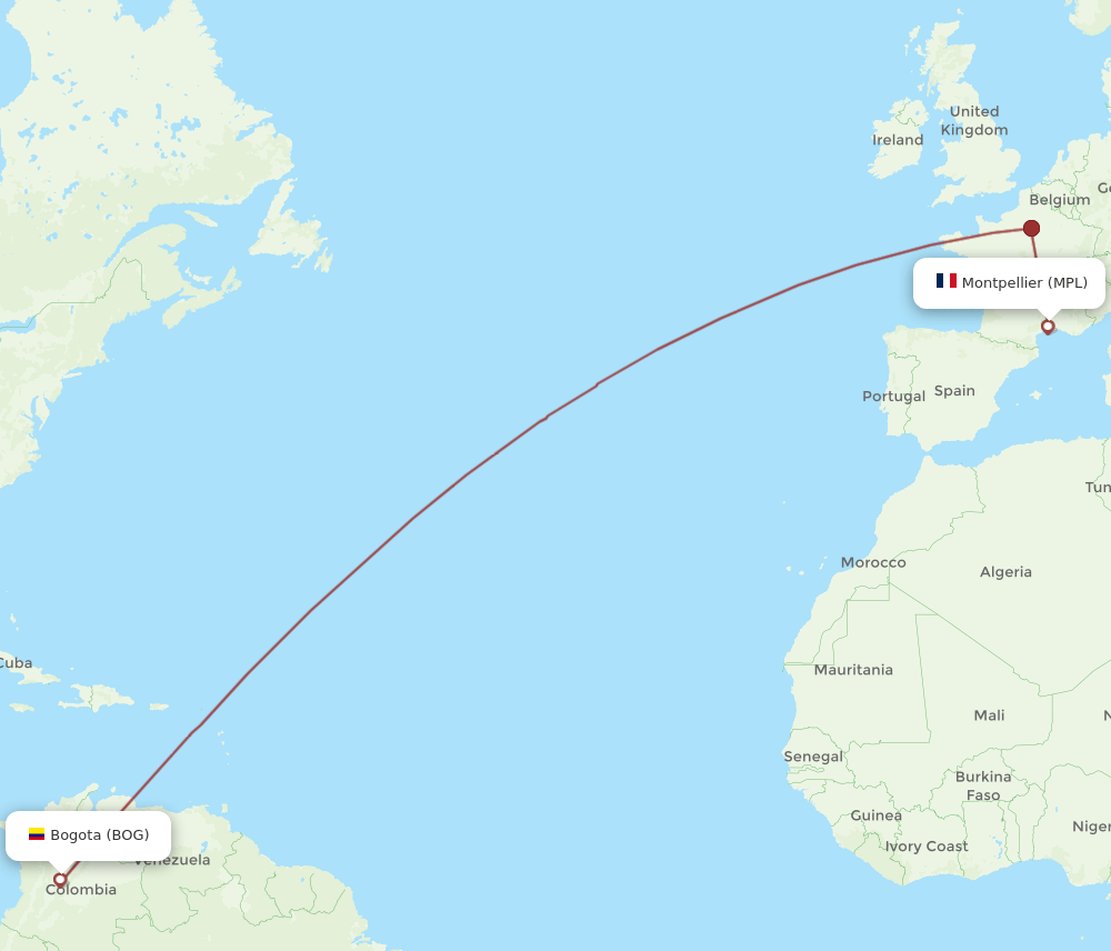 MPL to BOG flights and routes map