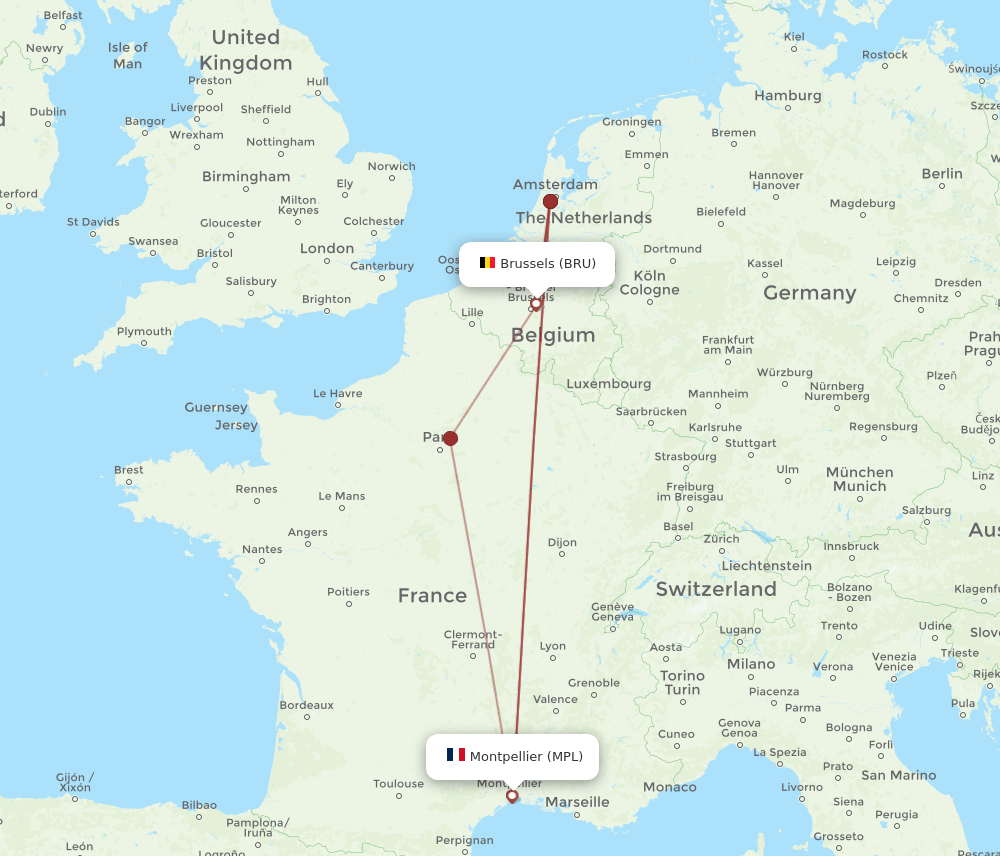 MPL-BRU flight routes