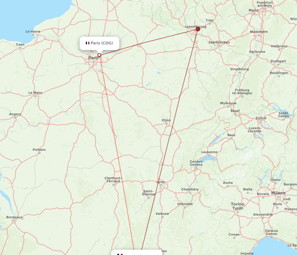 MPL to CDG flights and routes map