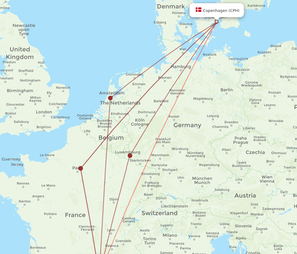 MPL-CPH flight routes