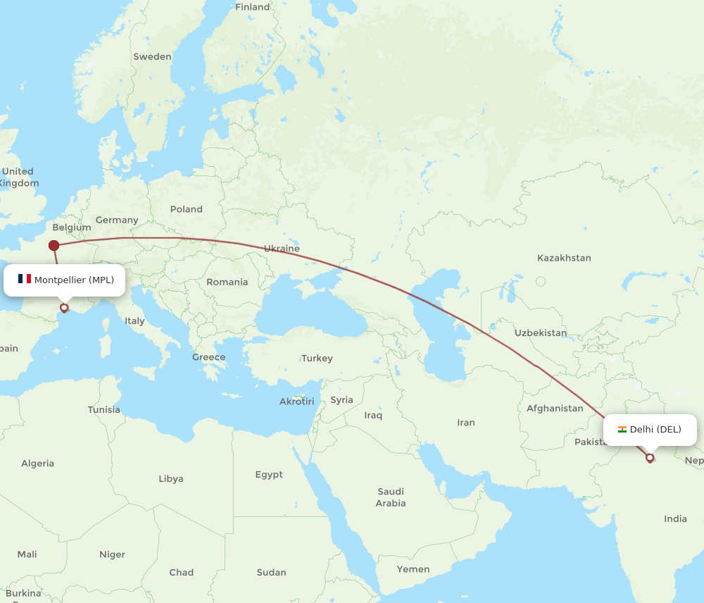 MPL to DEL flights and routes map