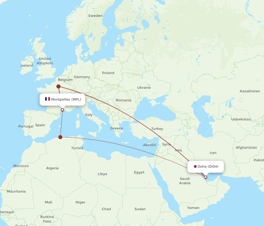 MPL to DOH flights and routes map