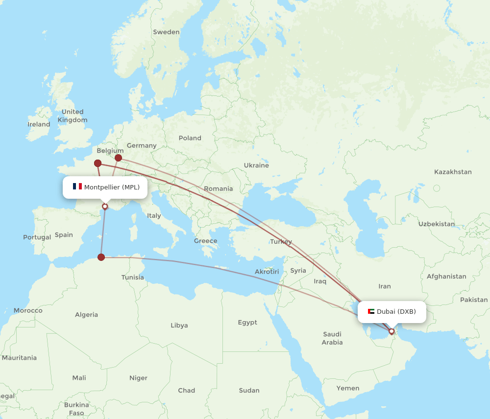 MPL-DXB flight routes