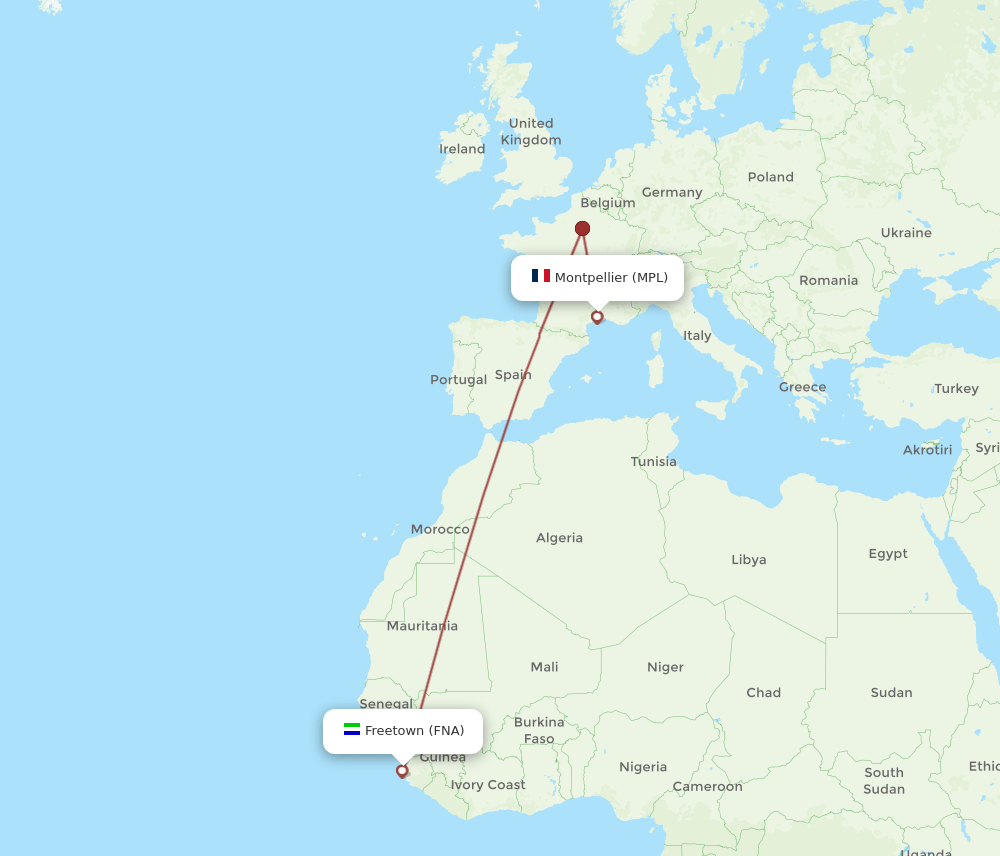 MPL to FNA flights and routes map