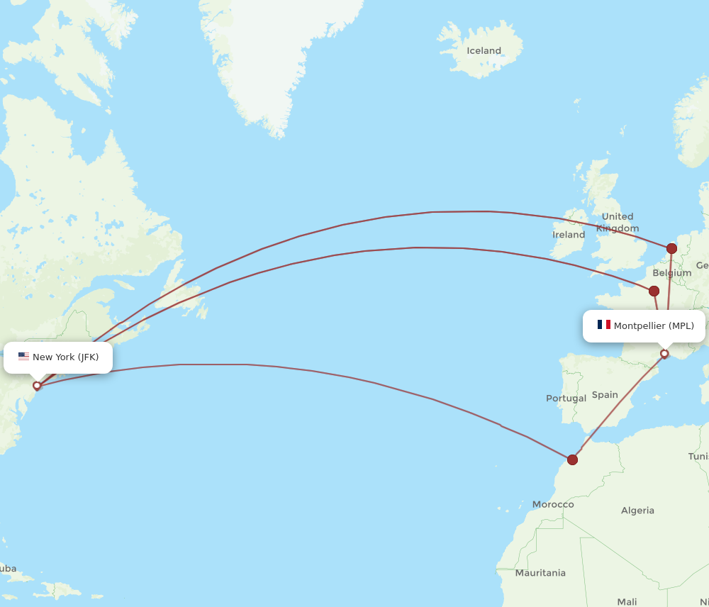 MPL to JFK flights and routes map