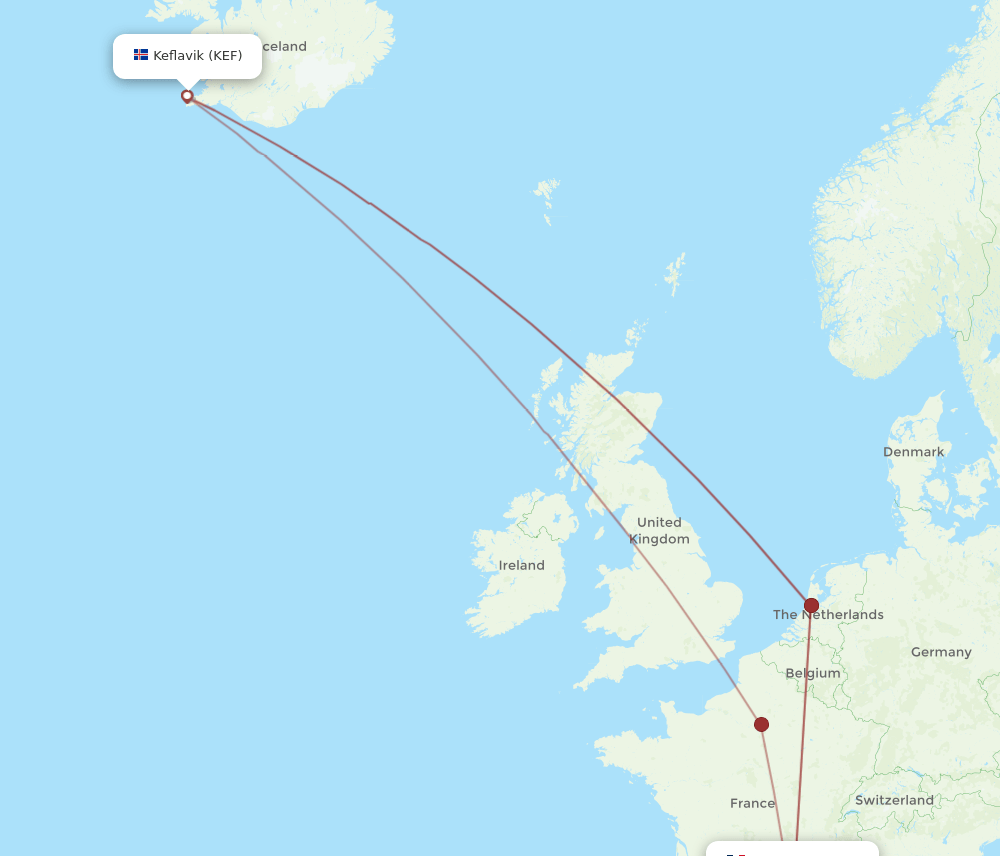 MPL-KEF flight routes