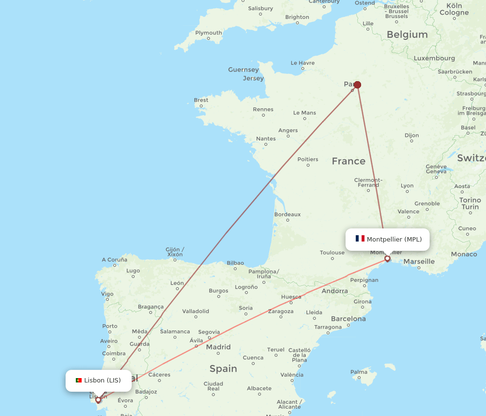 MPL-LIS flight routes
