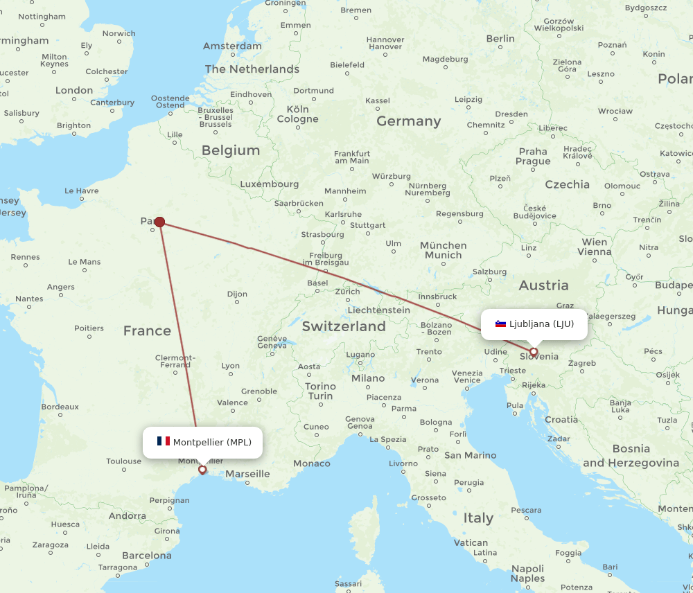 MPL-LJU flight routes