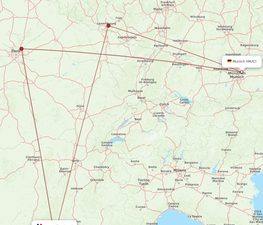 MPL to MUC flights and routes map