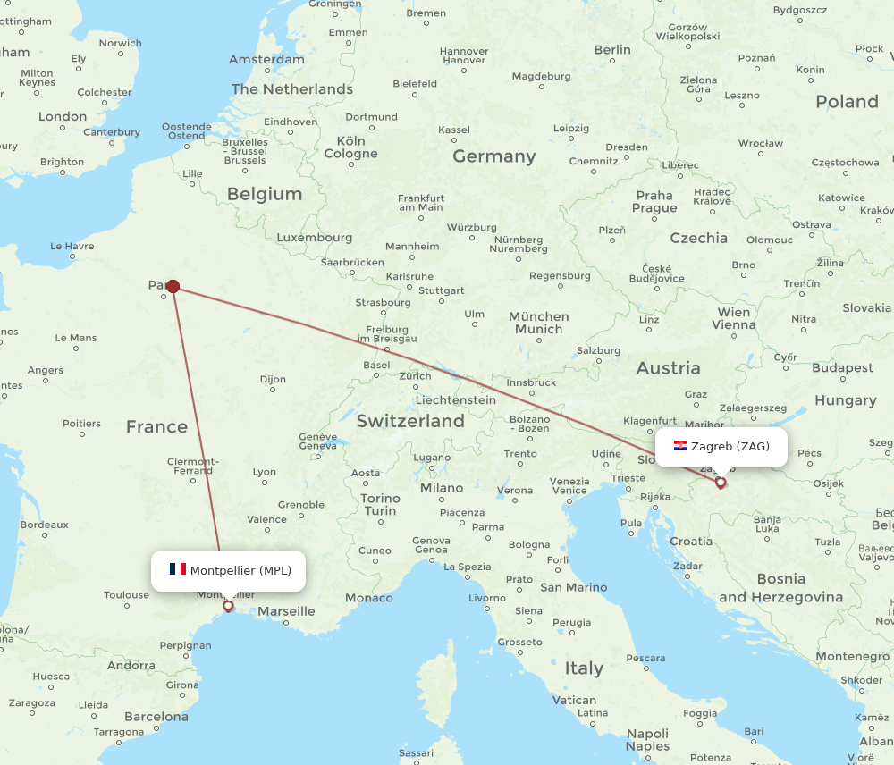MPL to ZAG flights and routes map