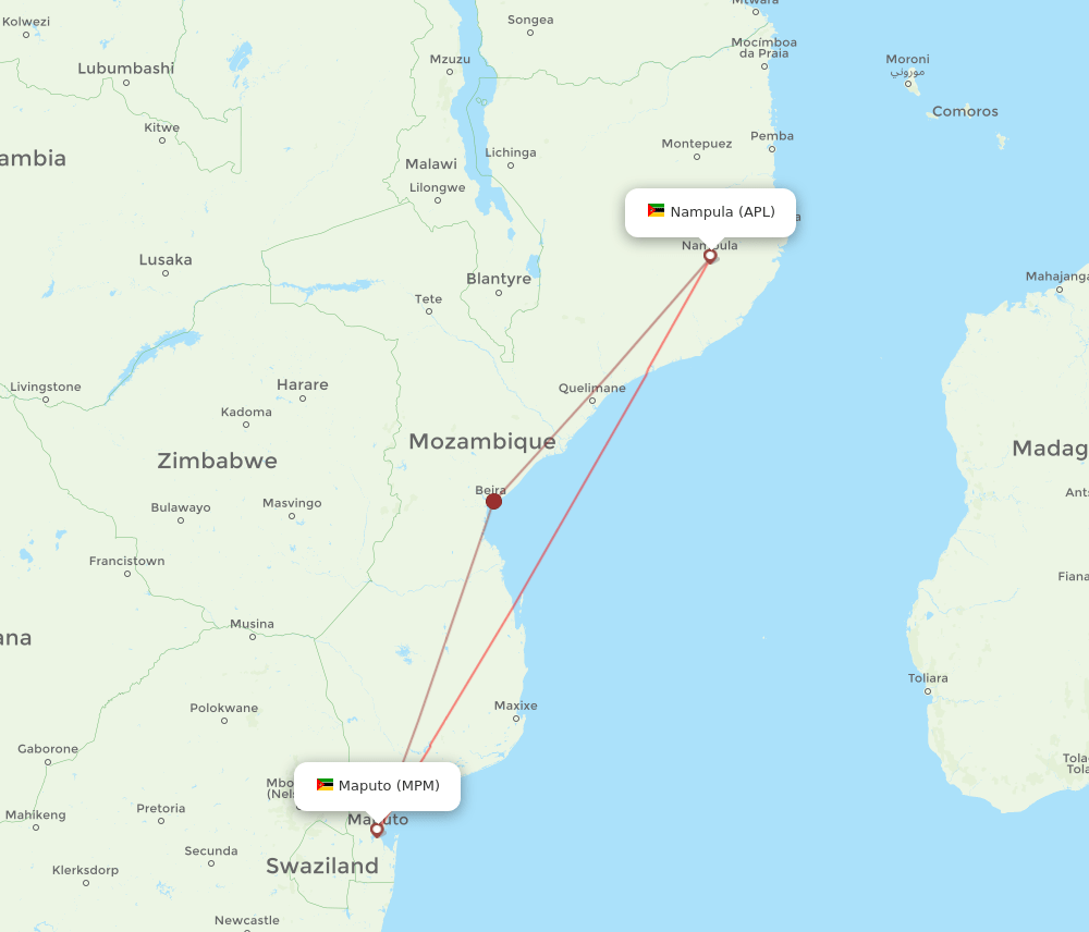 MPM to APL flights and routes map