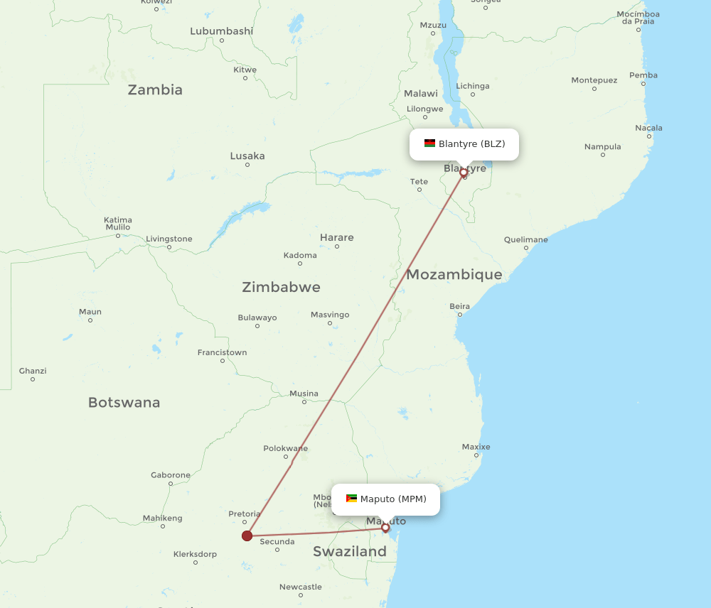 BLZ to MPM flights and routes map