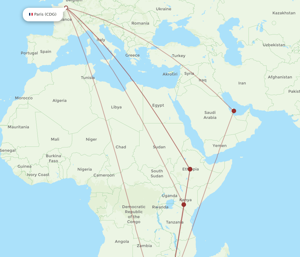 MPM-CDG flight routes