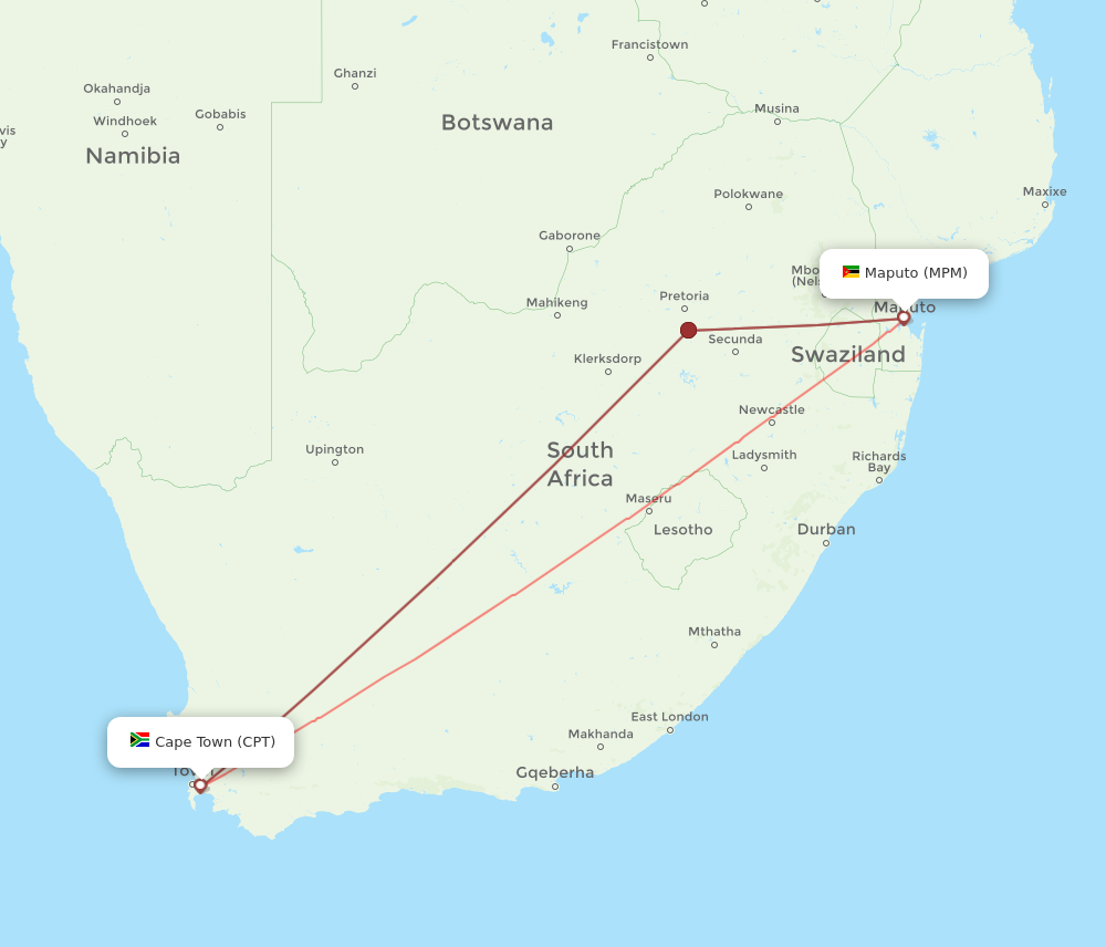 MPM to CPT flights and routes map