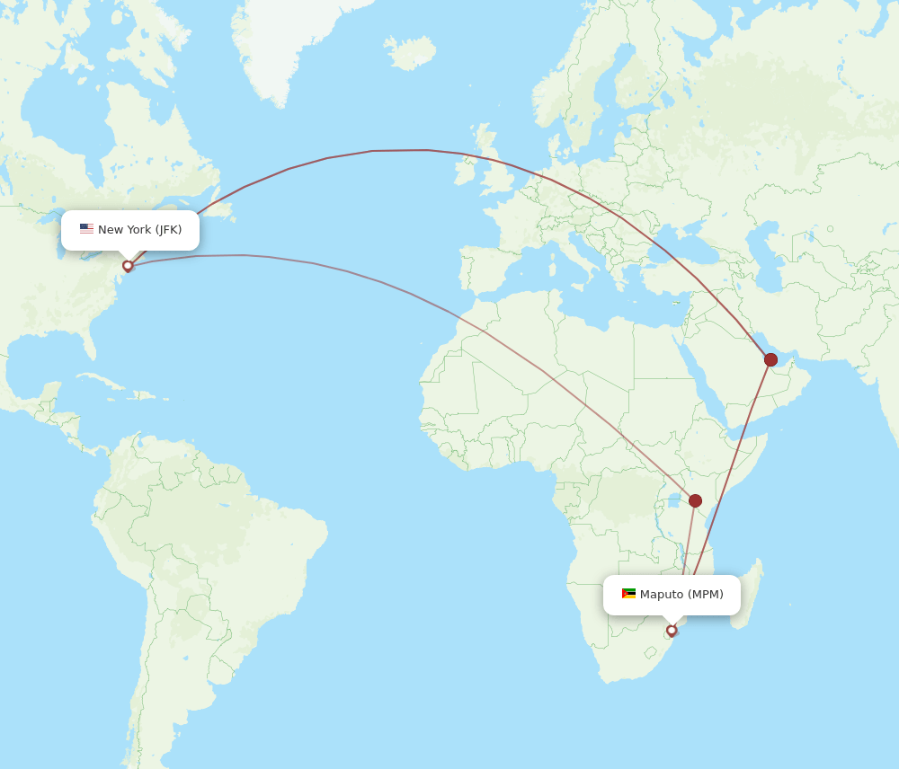MPM to JFK flights and routes map
