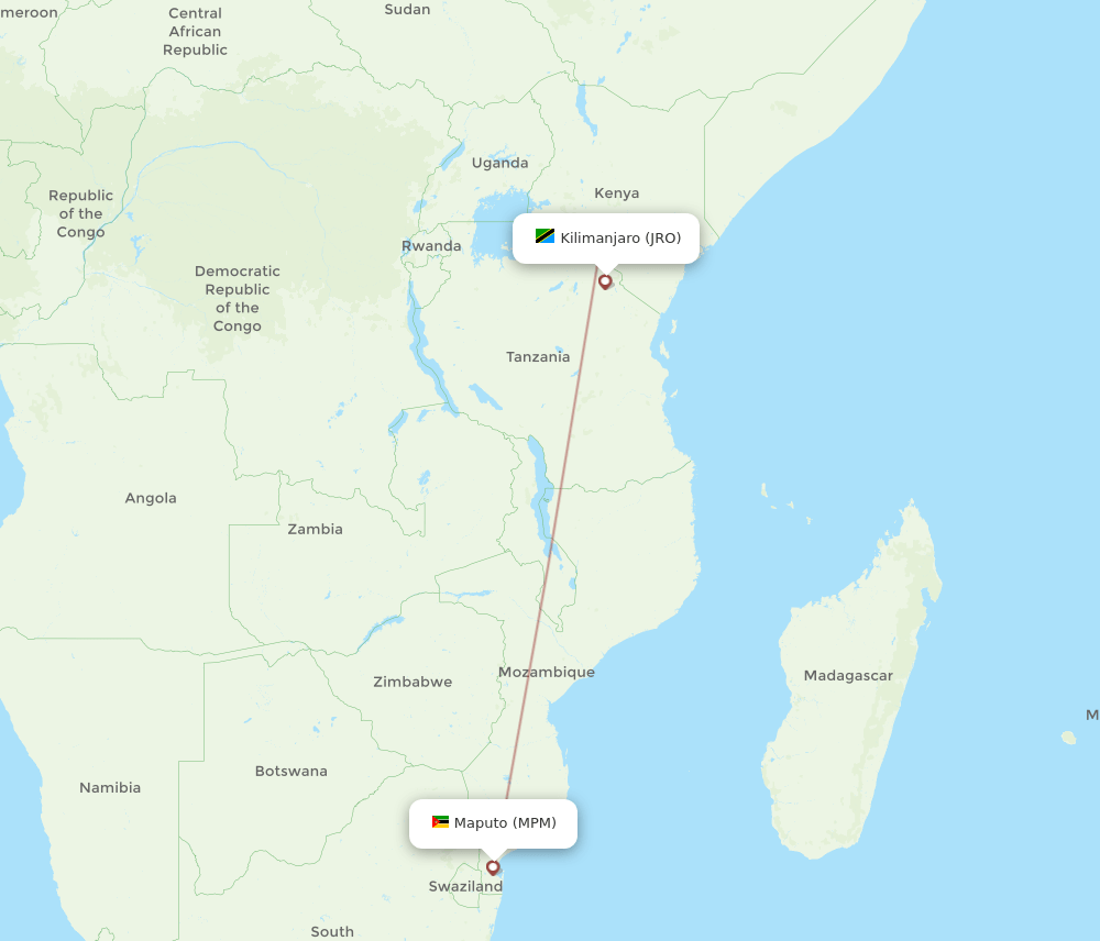 MPM to JRO flights and routes map