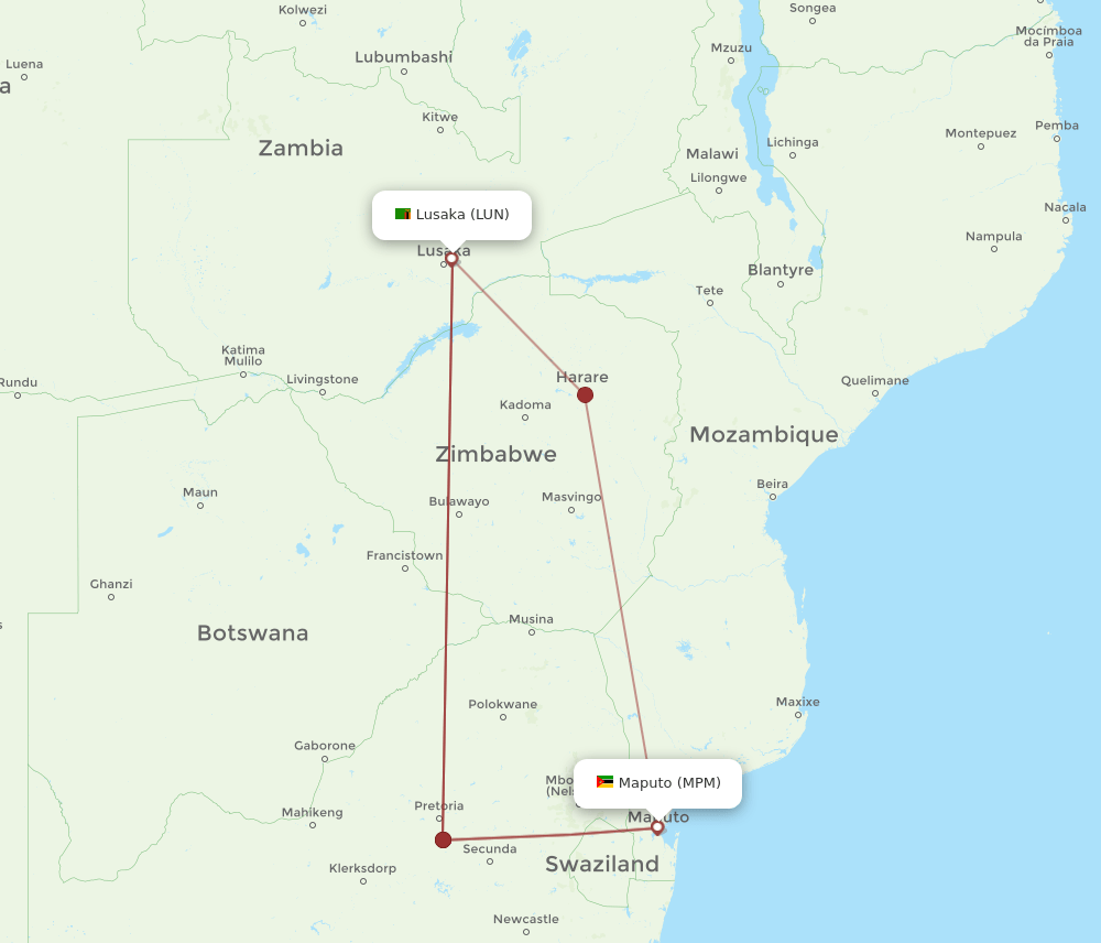 MPM to LUN flights and routes map