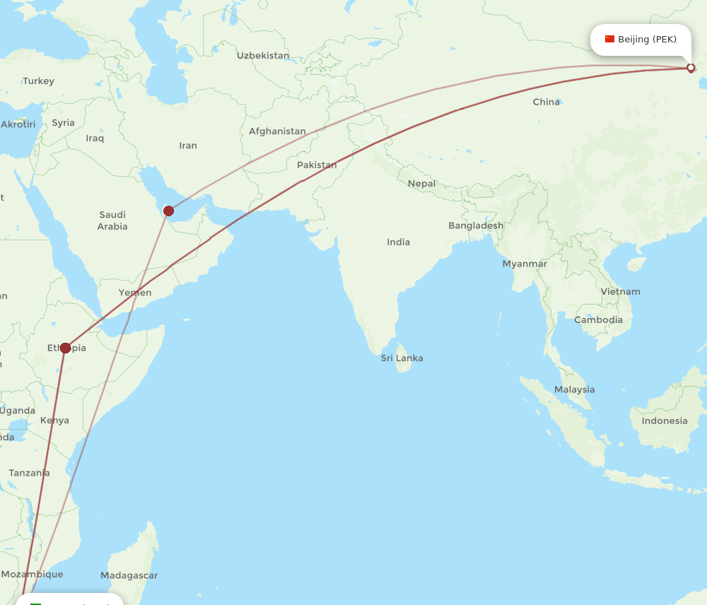 MPM-PEK flight routes