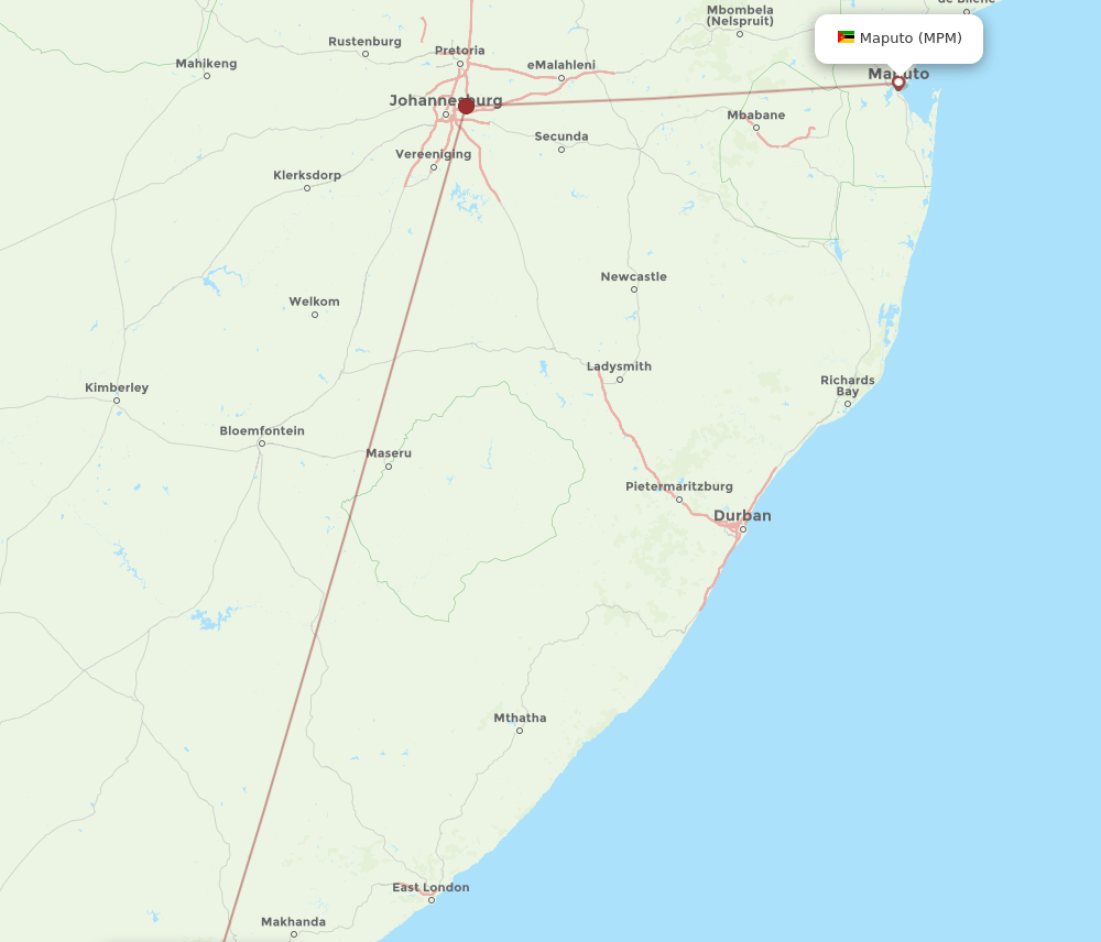 MPM to PLZ flights and routes map