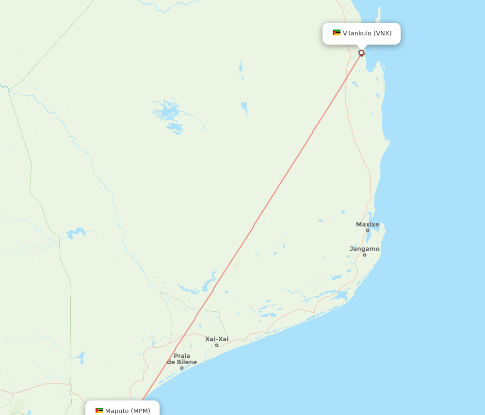 MPM to VNX flights and routes map