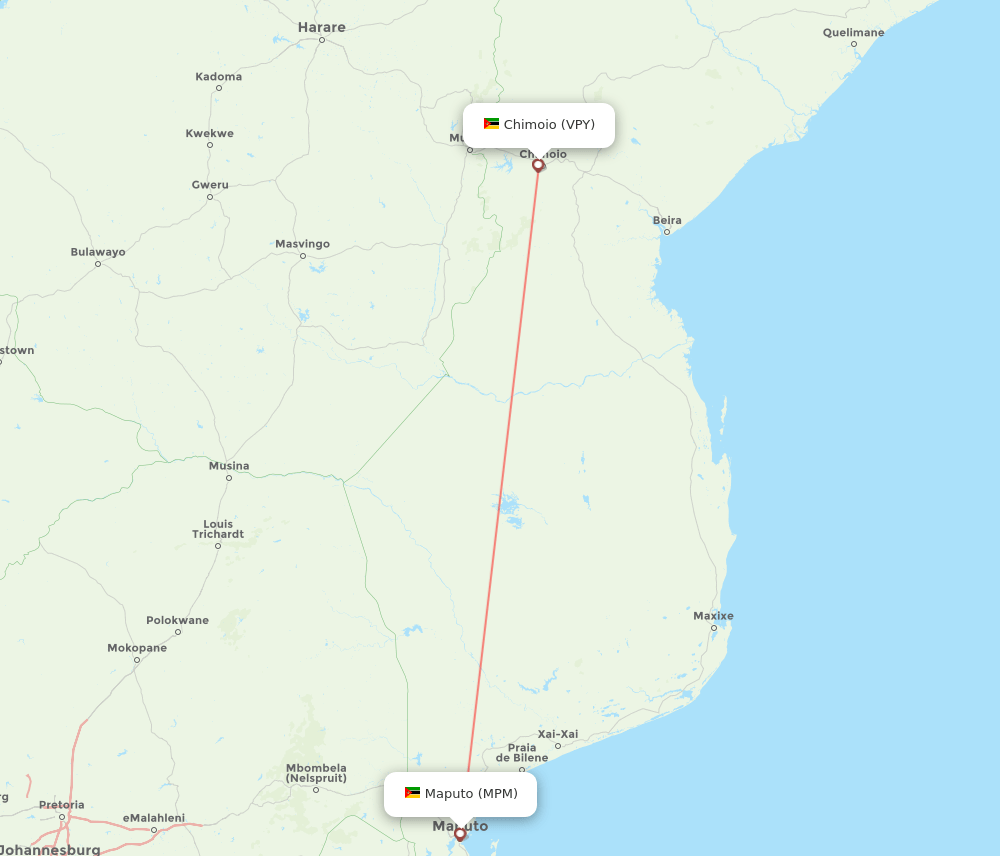 Maputo - Chimoio route map and flight paths
