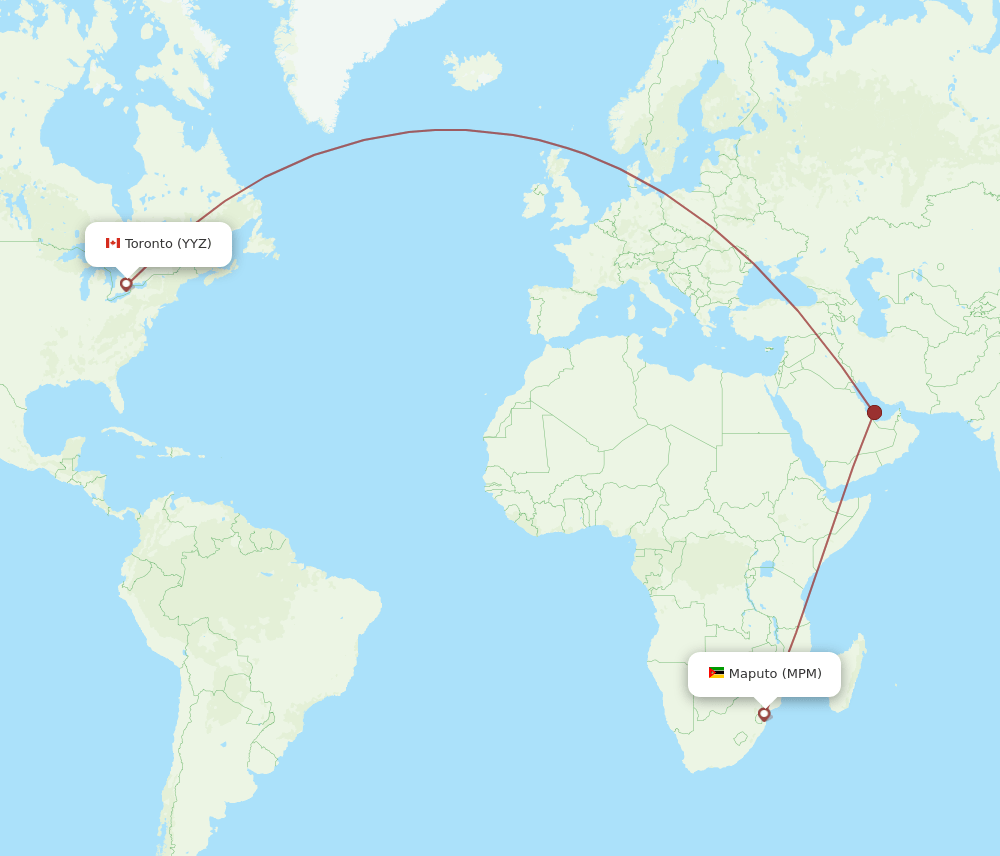 Toronto - Maputo route map and flight paths