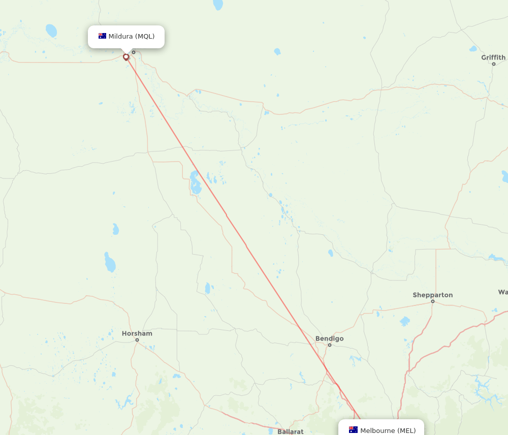 Mildura - Melbourne route map and flight paths