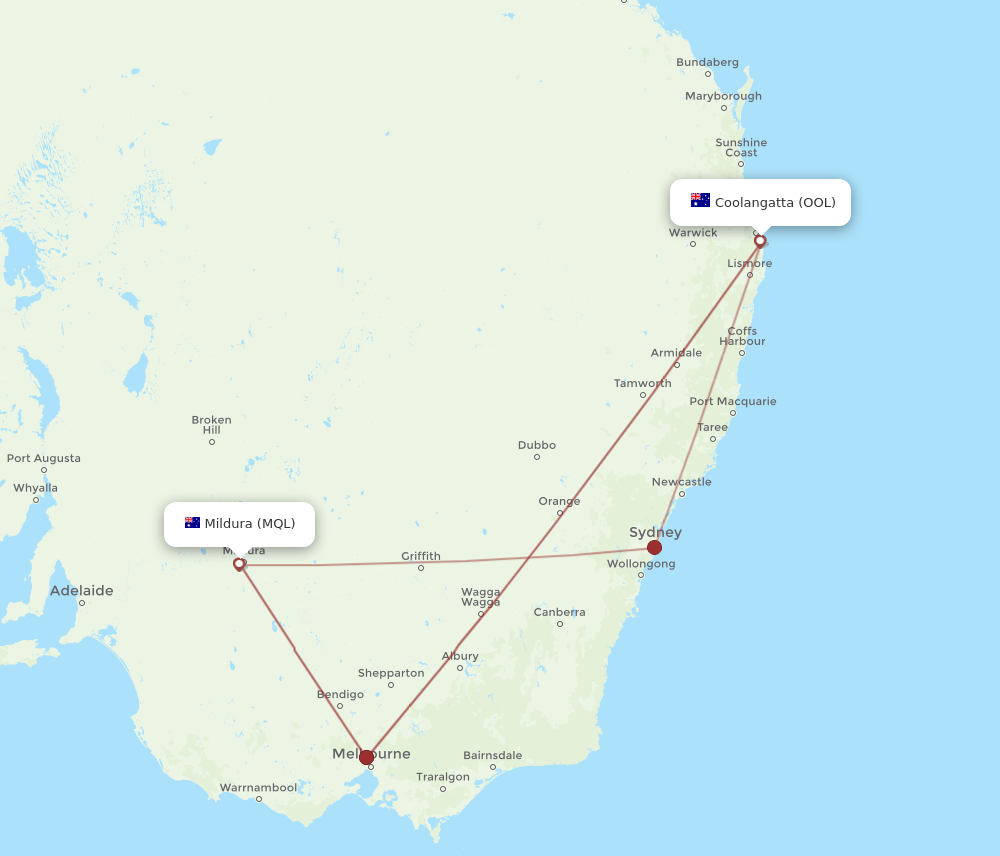 MQL to OOL flights and routes map