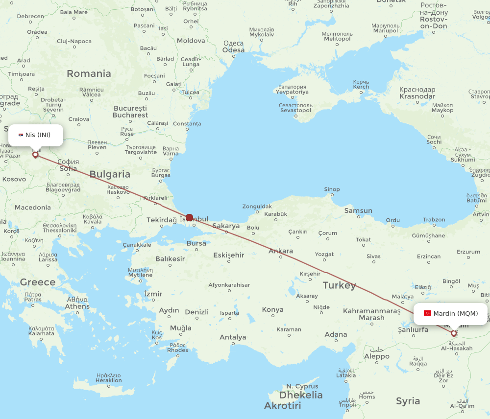 Nis - Mardin route map and flight paths